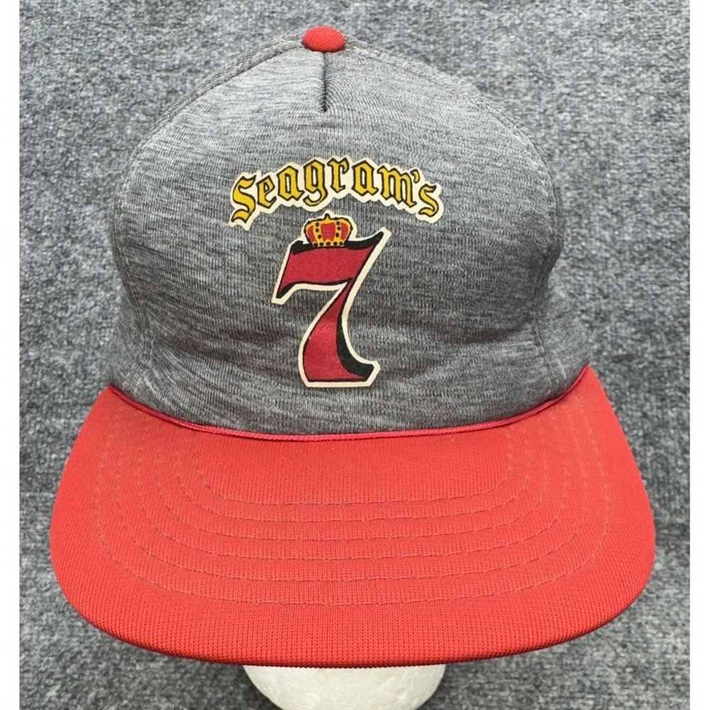 Vintage Seagram's 7 Whiskey Snapback Hat Gray Red Trucker Cap Men's